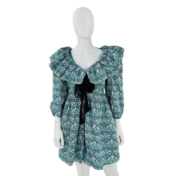 Hyacinth House NEW Victorian Ruffle Collar Preppy Bow Birdsong Mini Dress Size M - Picture 3 of 7